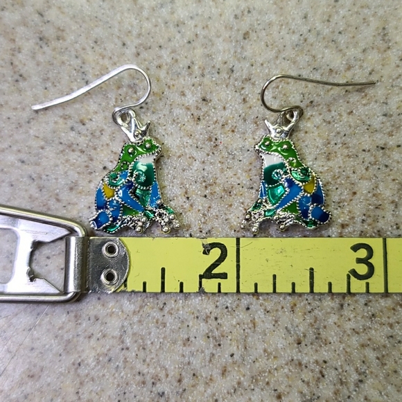 Prince Frog 🐸 Pierced Earrings Green,Teal Blue. - Picture 3 of 7